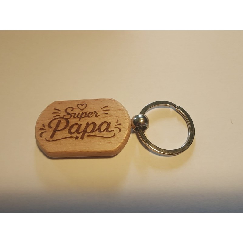 Super papa porte clés gravé en bois