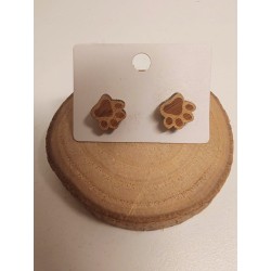 Boucle d'oreille pattes de chiens en bois