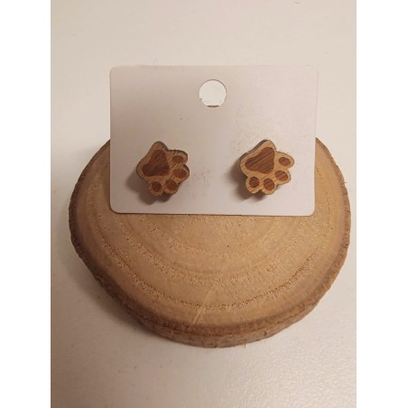 Boucle d'oreille pattes de chiens en bois