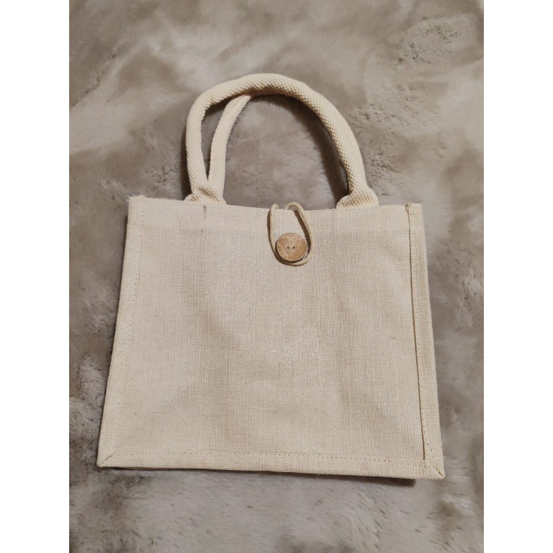Petit sac en toile personnalisé beige avec bouton
